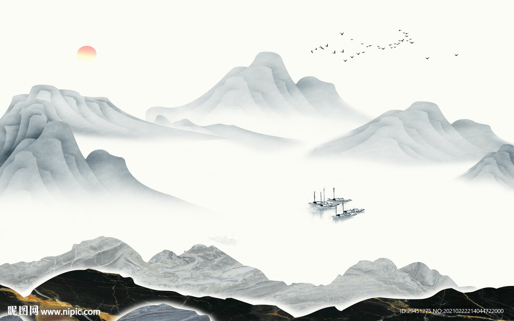 爆款客厅现代山水 tif分层