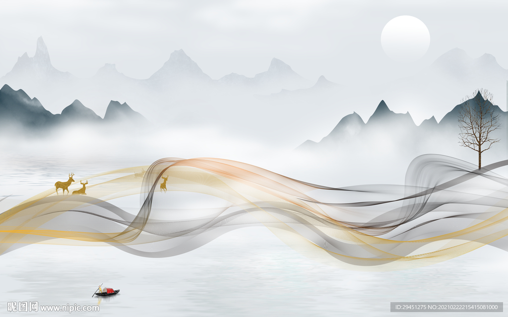 新款客厅现代山水 tif分层