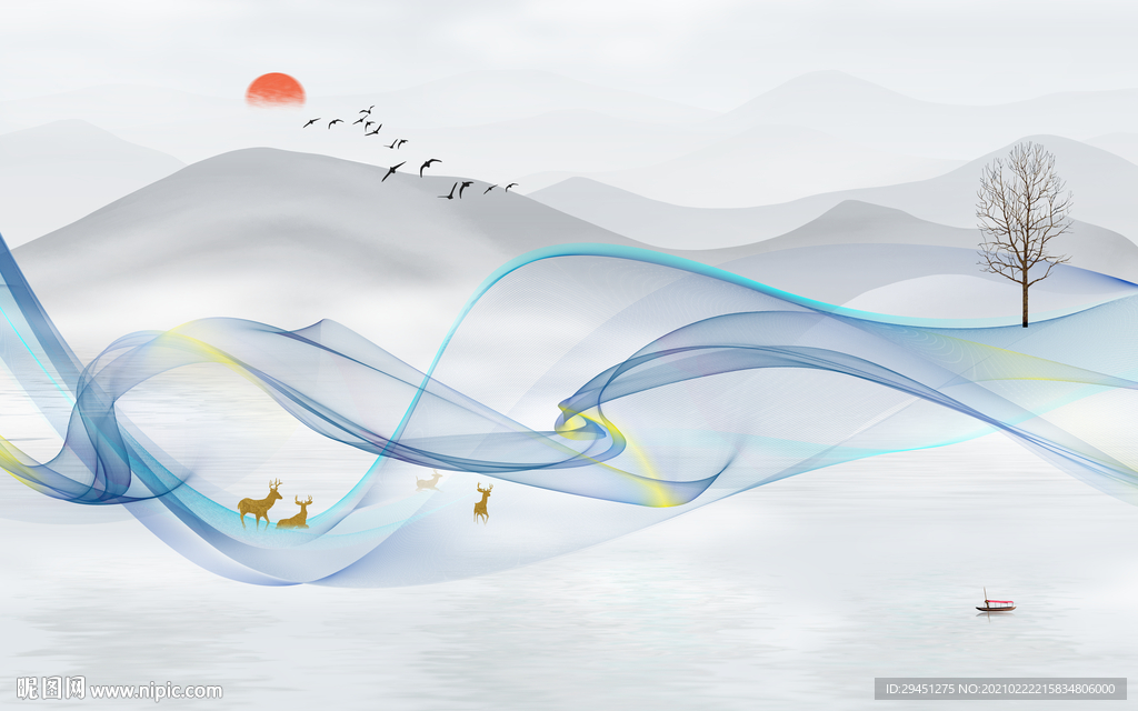 大气 客厅现代山水 tif分层