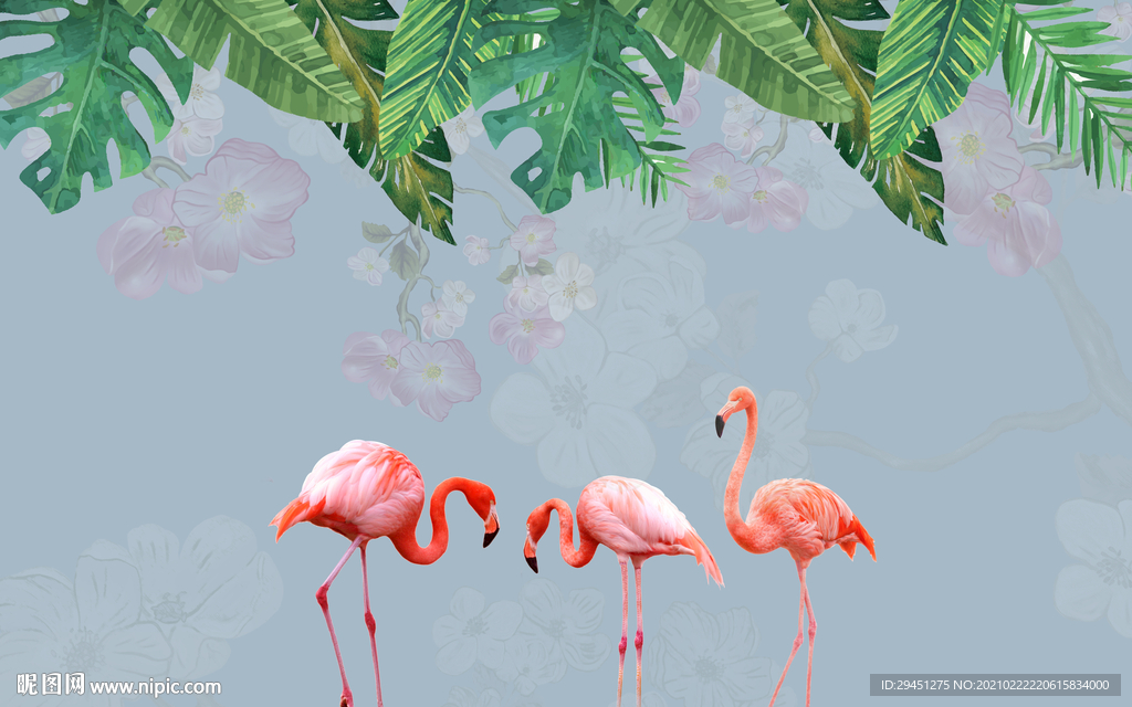 欧式火烈鸟背景墙画 TIF分层
