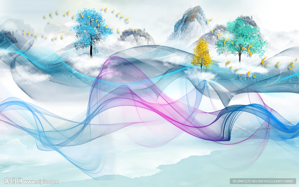 高端客厅现代山水 tif分层