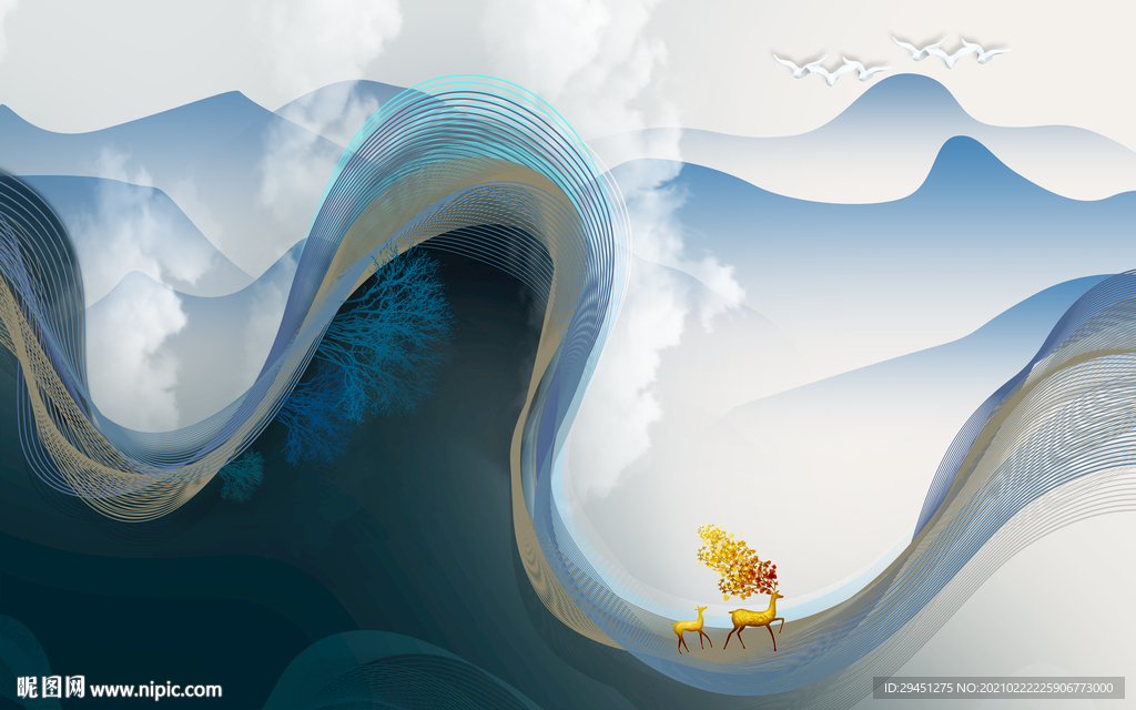 高清 客厅现代山水 tif分层