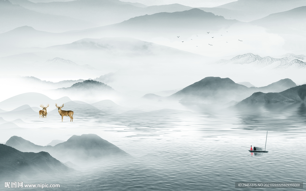 意境 客厅现代山水 tif分层