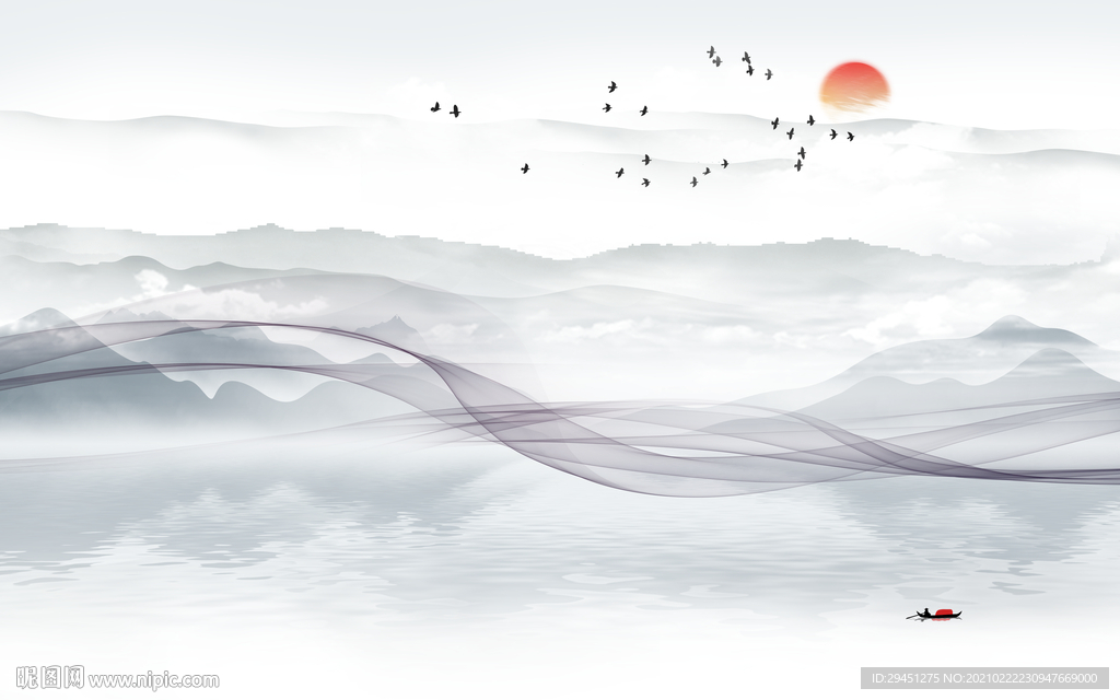 高档 客厅现代山水 tif分层