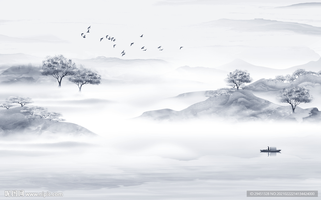 人气 意境中式山水 tif分层