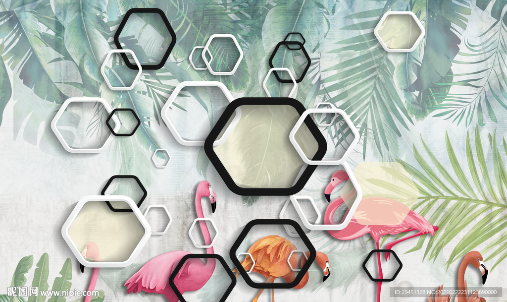 火烈鸟欧式简约背景 TIF分层