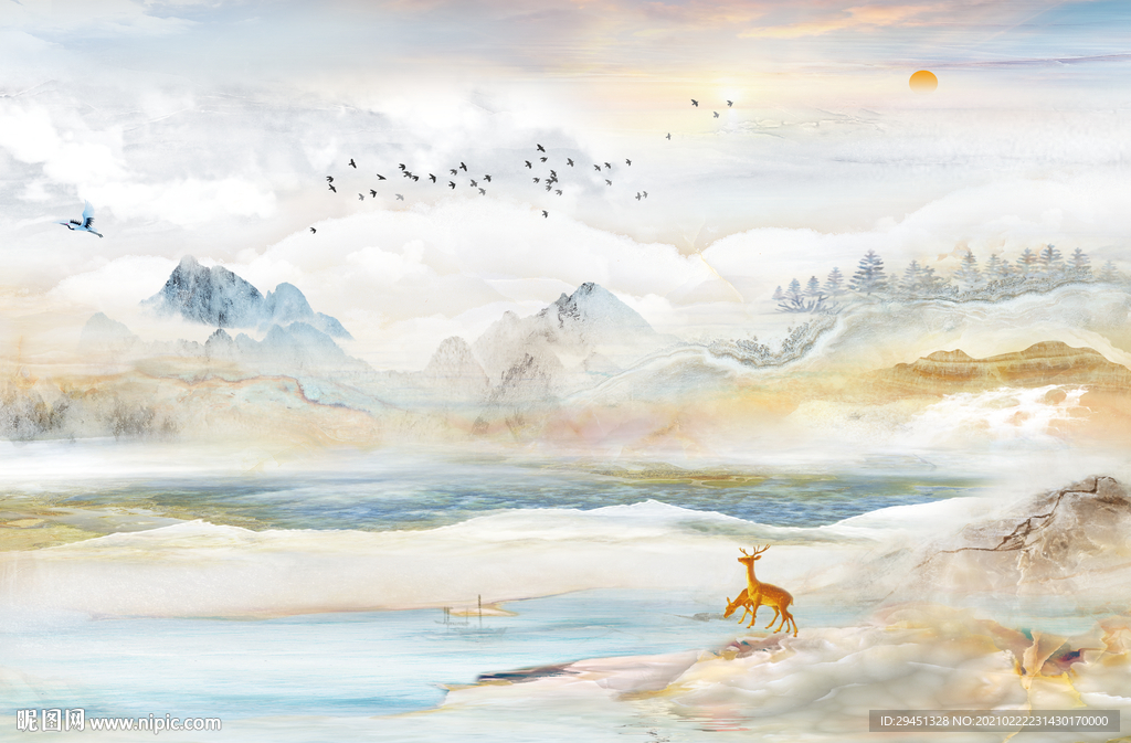 石纹 意境中式山水 tif分层