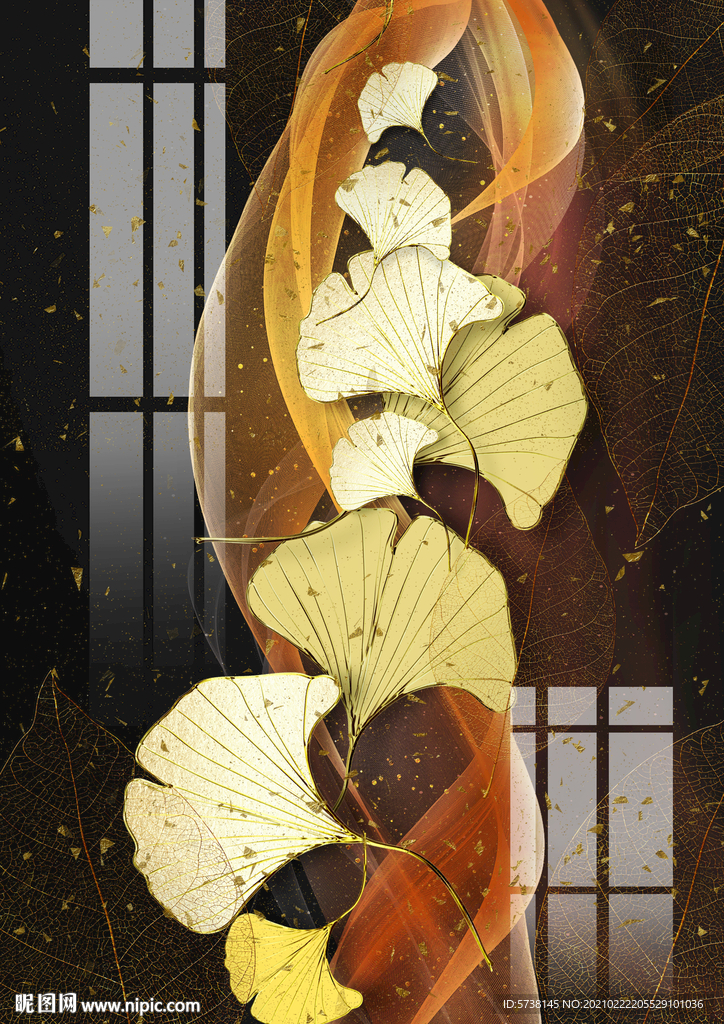 轻奢富贵枫叶线条装饰画玄关电视