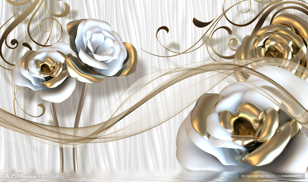玉雕金玫瑰轻纱欧式立体装饰画