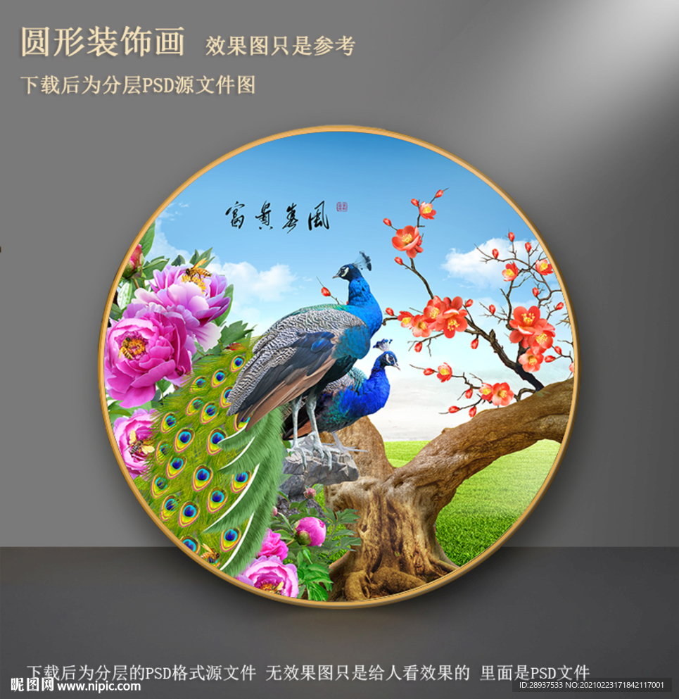 孔雀圆形装饰画