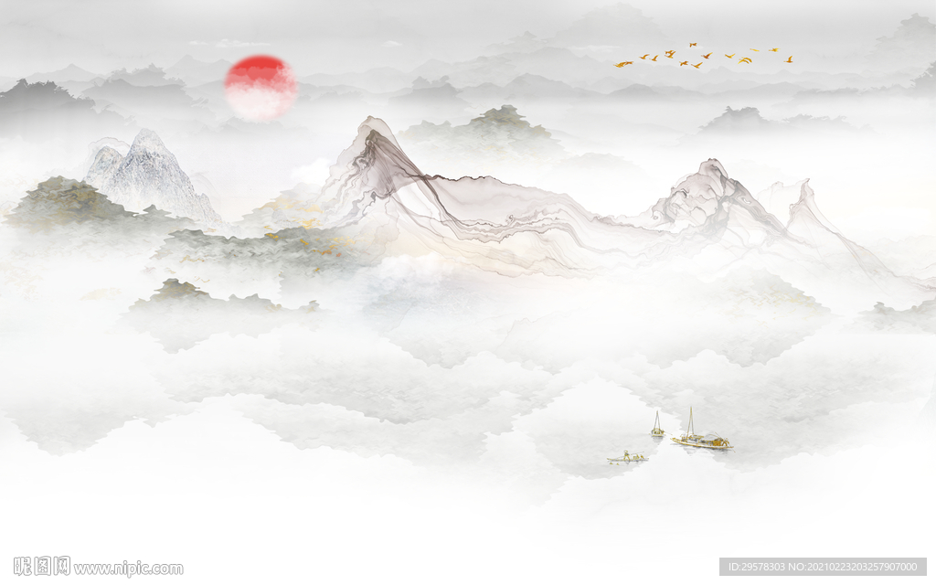 新中式客厅爆款山水 TIF分层