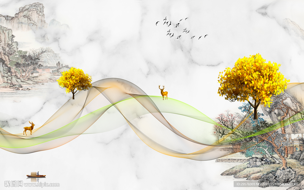 高档 客厅爆款山水 TIF分层