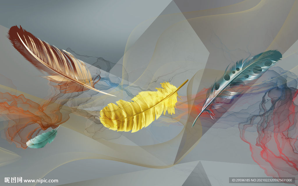 羽毛新高端装饰画 tif分层