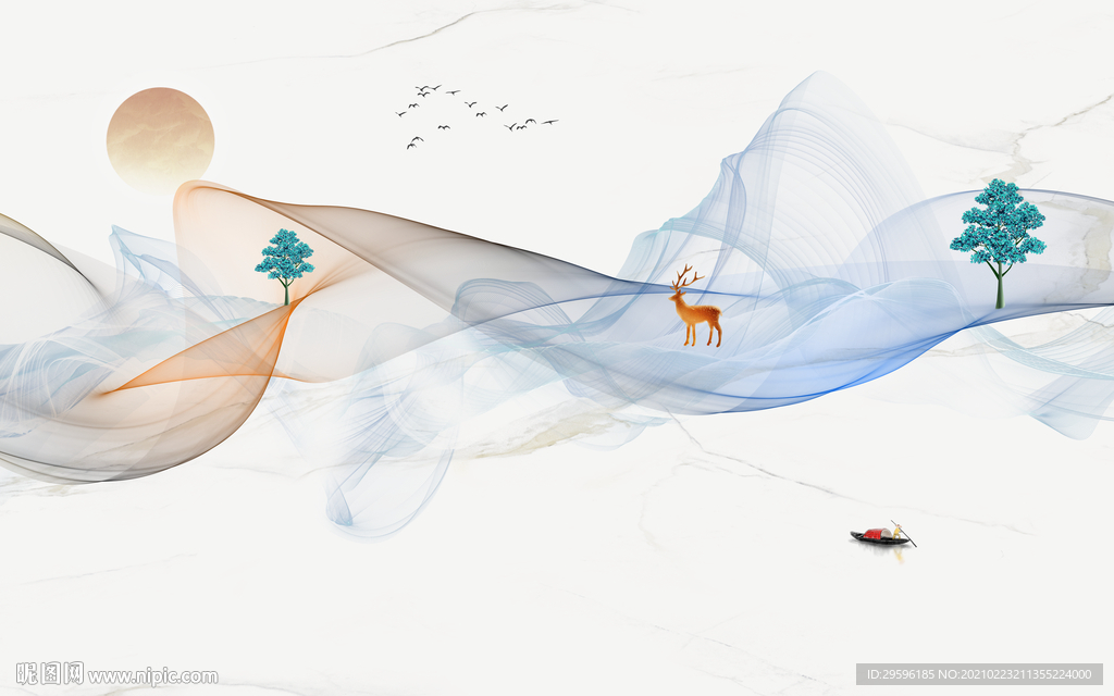 简约新现代山水画 tif分层