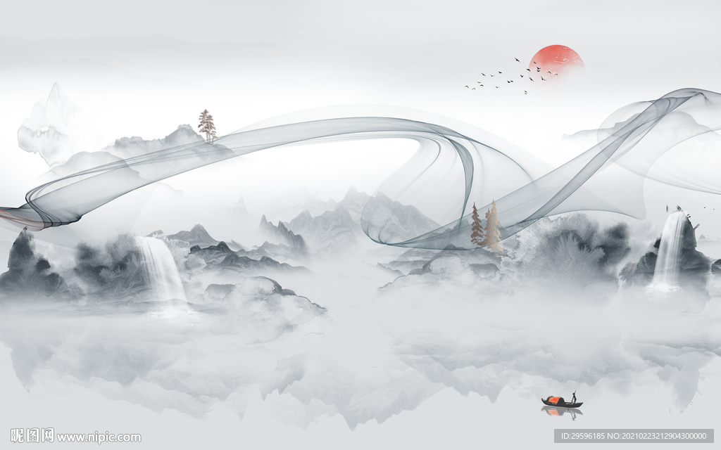 新中式新现代山水画 tif分层