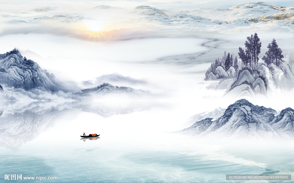 高清新现代山水画 tif分层