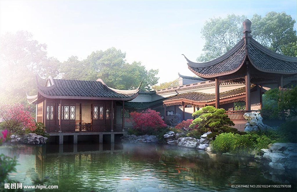 中式古建园林效果图