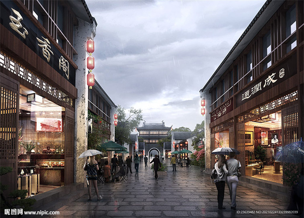 仿古镇夜市效果图