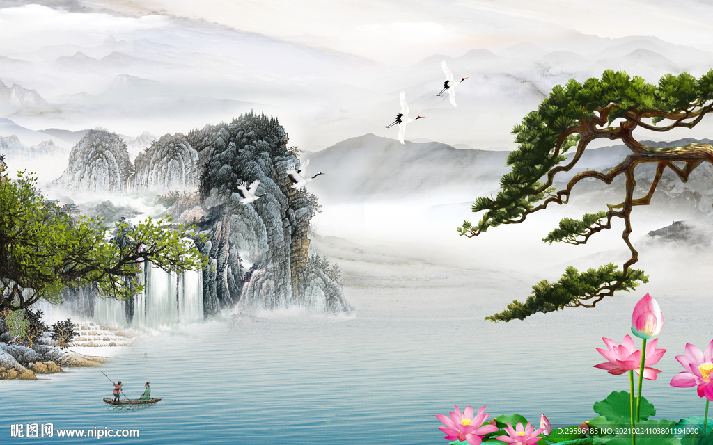 高档 新现代山水画 tif分层