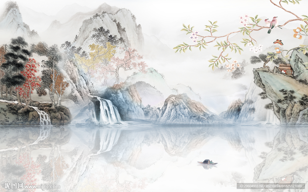 别墅客厅中式山水 tif分层