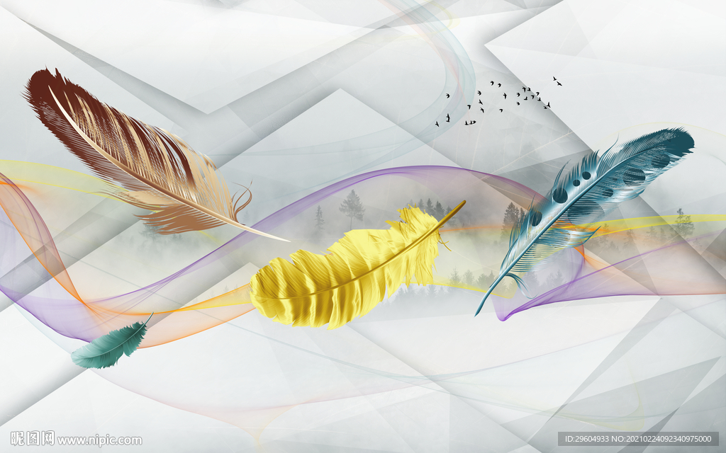 高档 羽毛新背景墙 tif分层