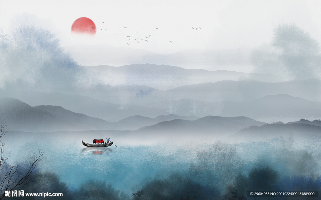 新品客厅中式山水 tif分层