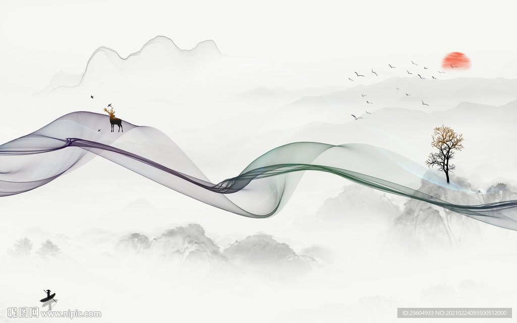 意境客厅中式山水 tif分层