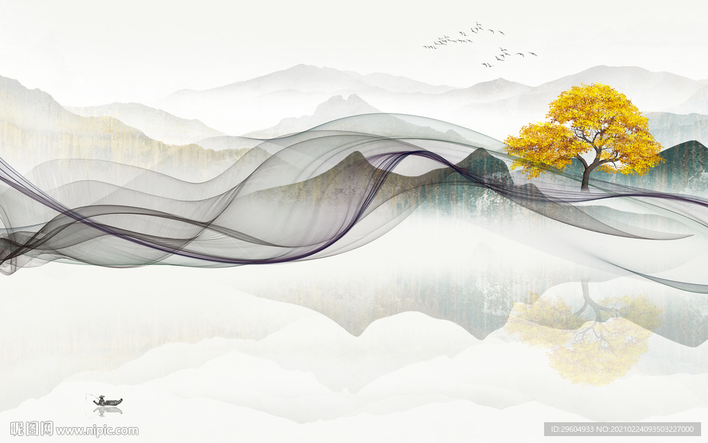 最新客厅中式山水 tif分层