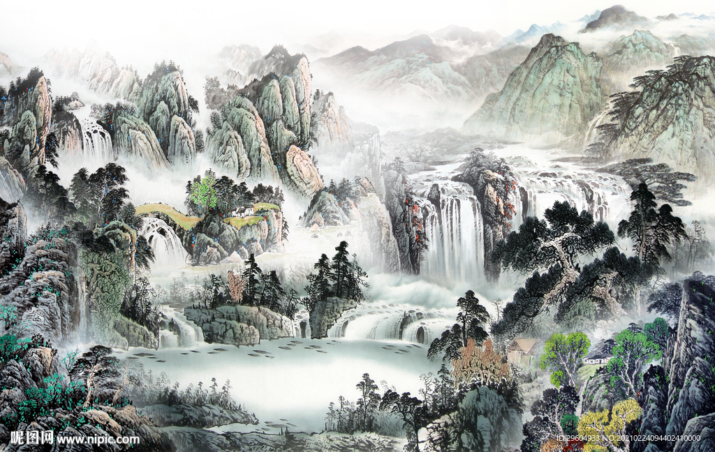 中国风客厅中式山水 tif分层