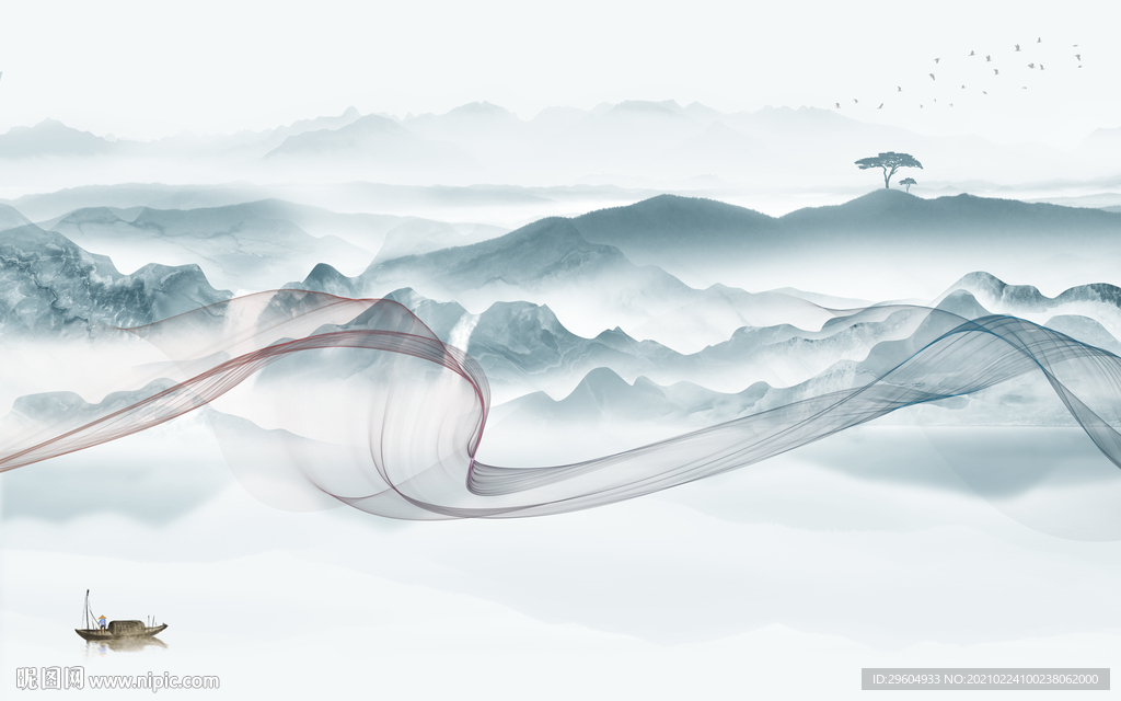 大气客厅中式山水 tif分层