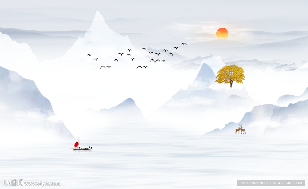 中国风新山水客厅画 tif分层