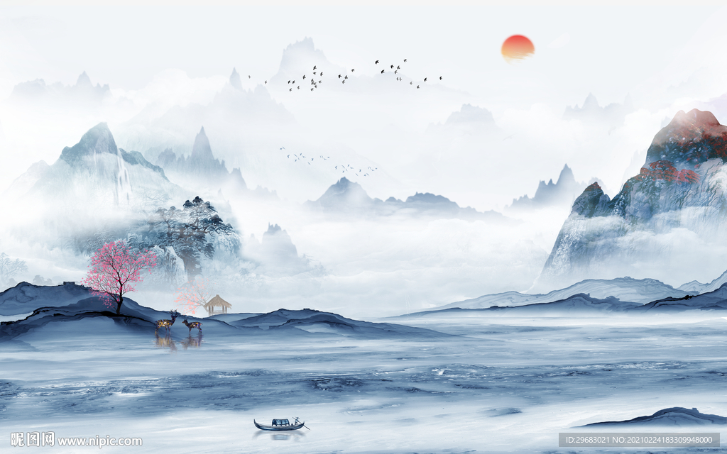 现代新山水客厅画 tif分层