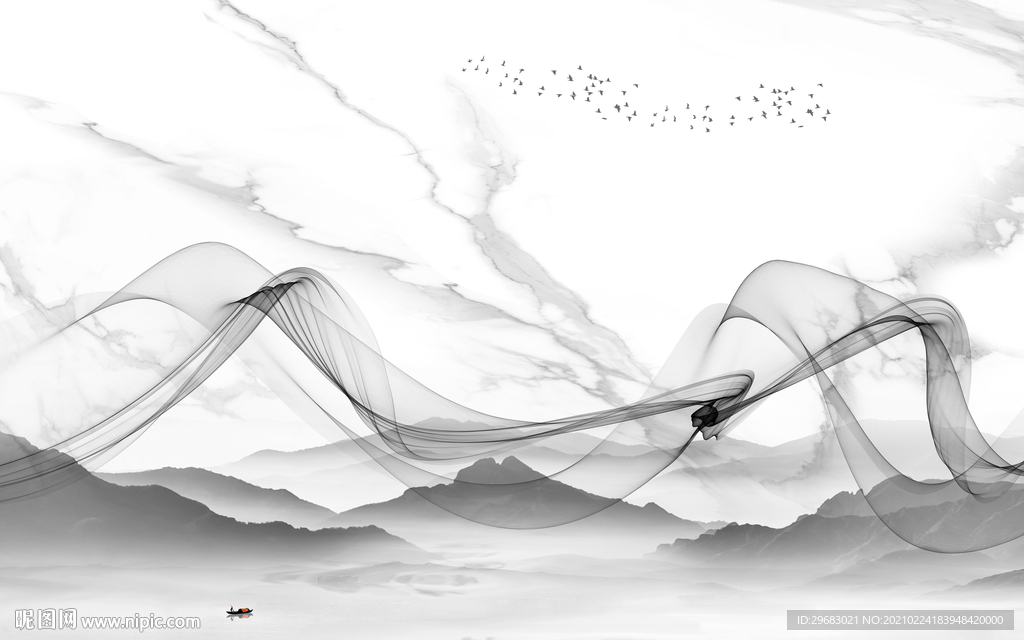 爵士白新山水客厅画 tif分层