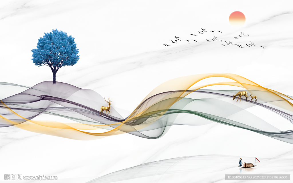 高清 背景墙山水 TIF分层