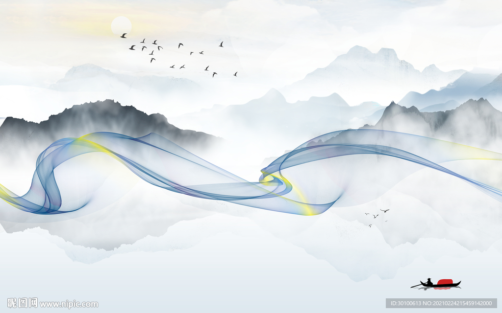 新中式新背景墙山水 TIF分层