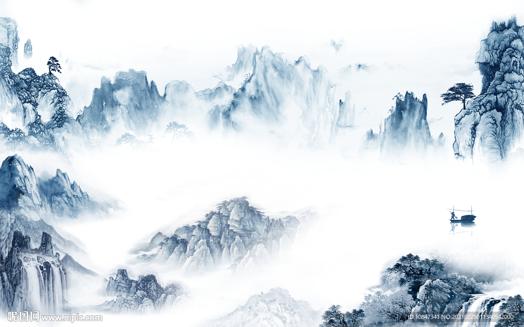 蓝色 爆款新山水画 TIF分层