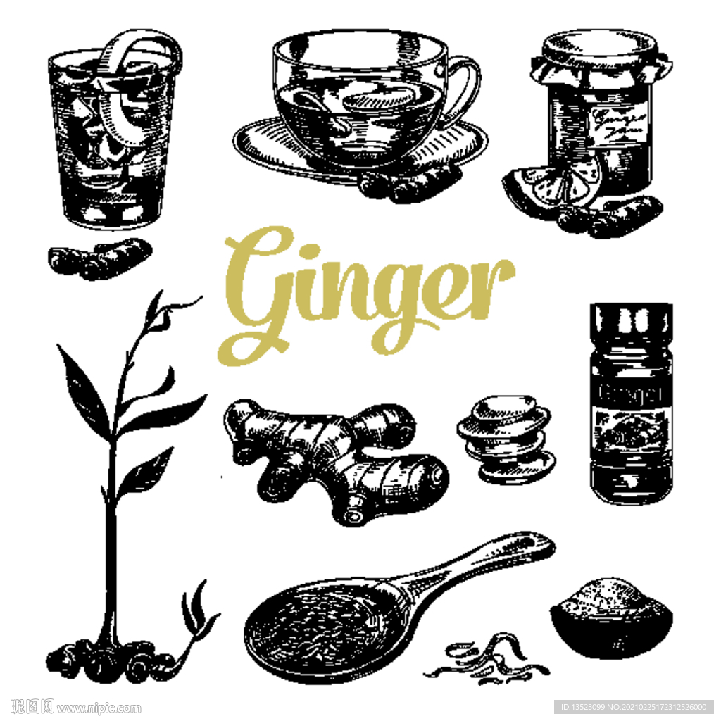 生姜手绘 手绘姜片 柠檬茶