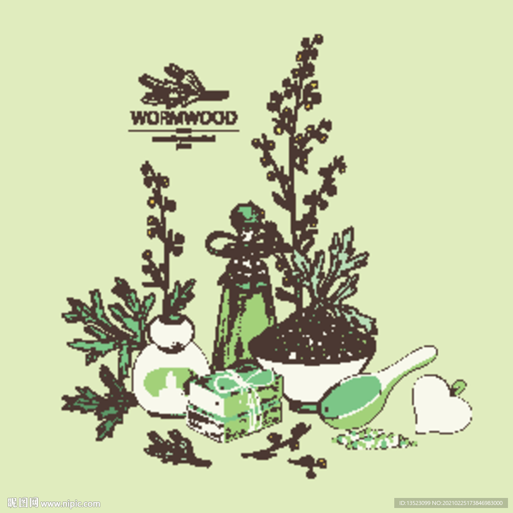 艾蒿线描 艾草手绘 艾高插画