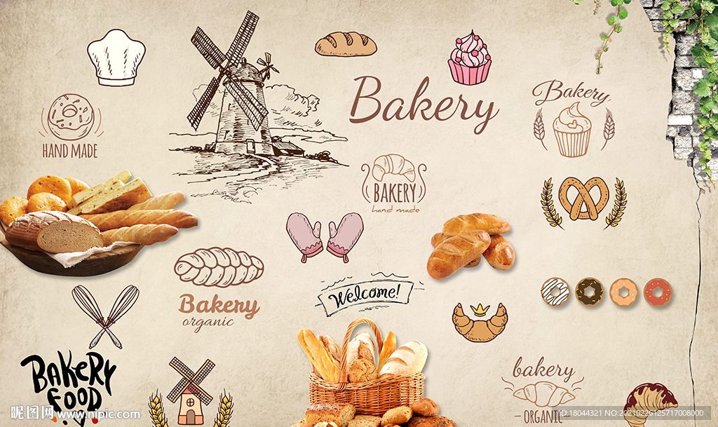 砖墙烘焙房面包店工装背景墙