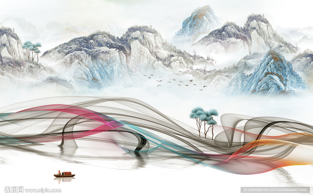 线条 客厅山水画 tif分层