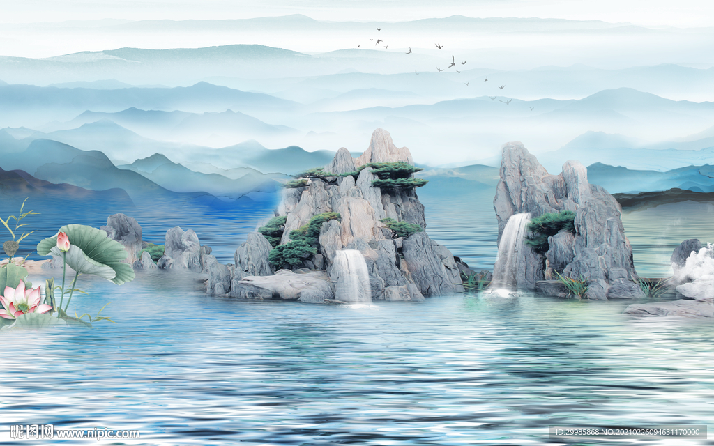 意境客厅山水画 tif分层