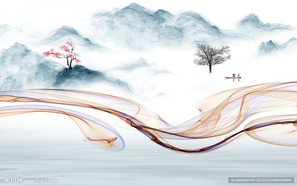 人气 客厅山水画 tif分层