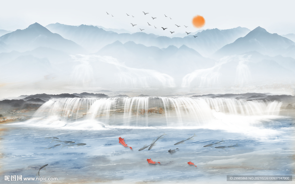 高清 客厅山水画 tif分层