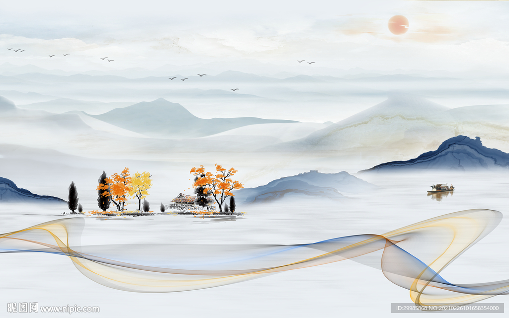 中国风客厅山水画 tif分层