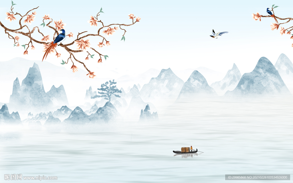 高档 客厅山水画 tif分层