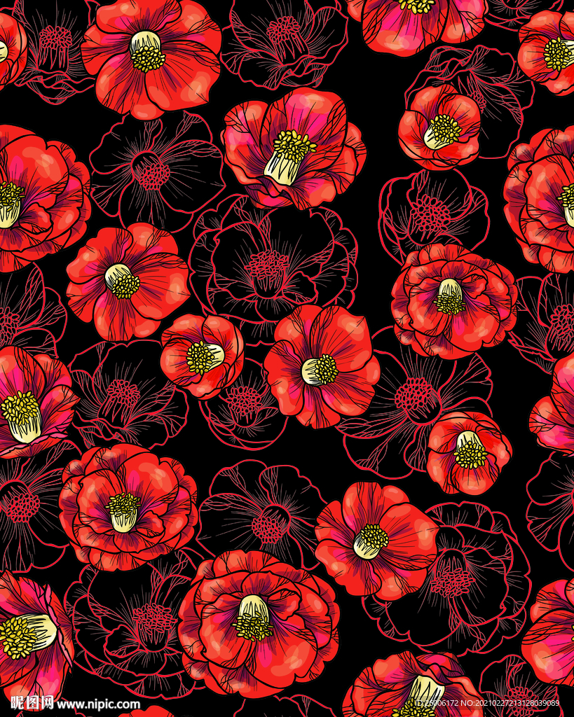 数码印花 大牌花 玫瑰花