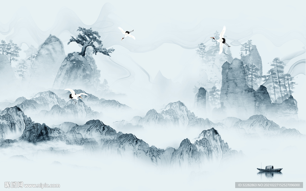 现代 高清山水画 文件分层