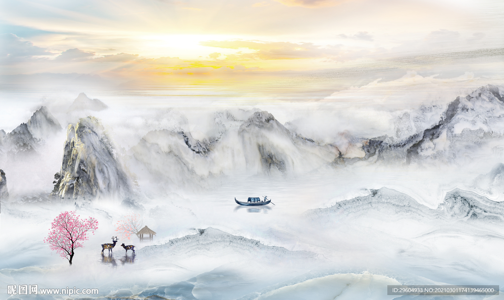 石纹客厅意境山水 tif分层