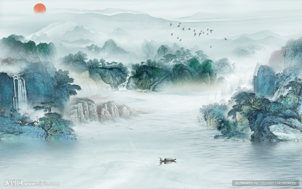 中式客厅意境山水 tif分层