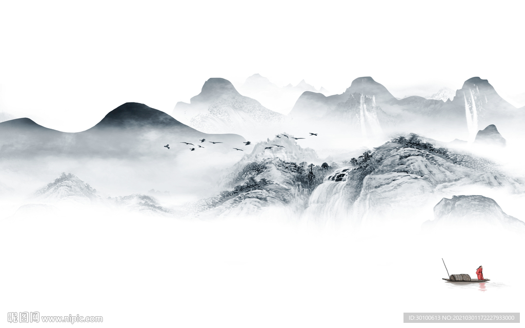 中国风山水画背景墙 TIF分层